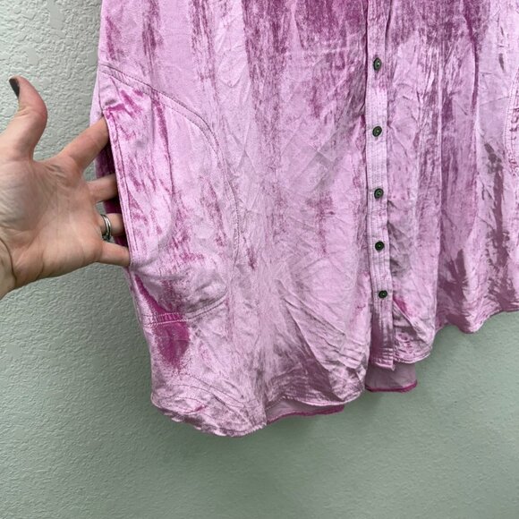 Ivy Jane Pink Crushed Velvet Long Sleeve Button Up Shirt Dress Womens Medium NEW - Picture 3 of 7
